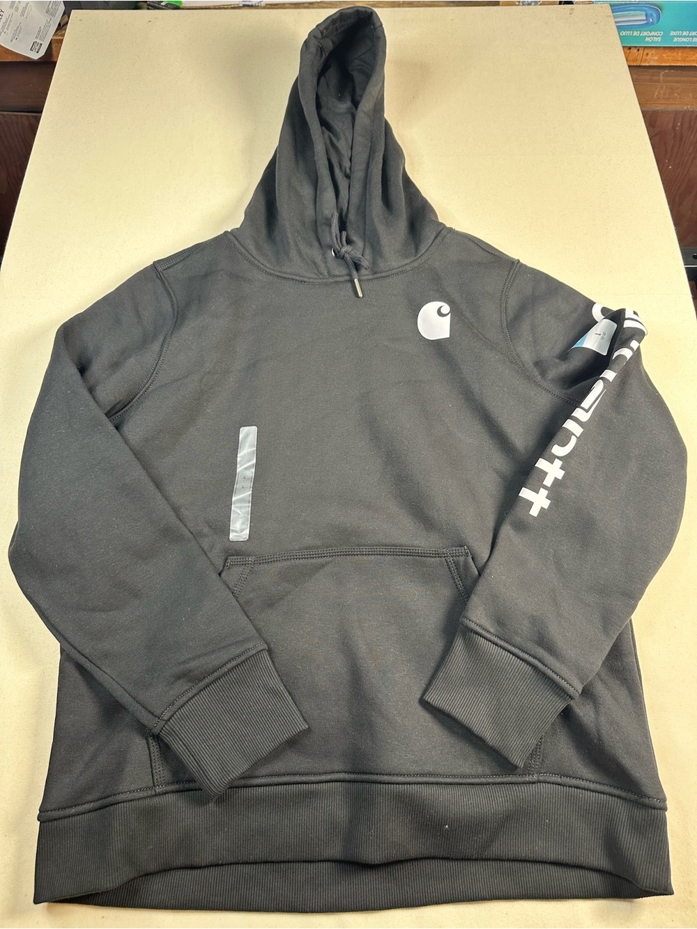 Carhartt Black Hoodie with Reflective Logo and Sleeve Print women’s Large
